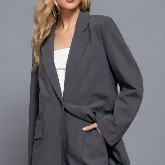 Long slv front button closure blazer - Picture 3 of 5